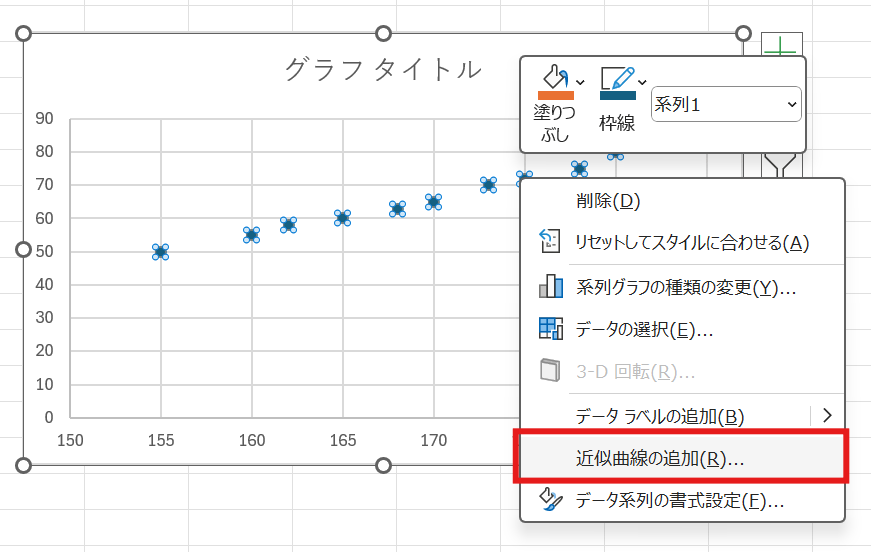 「近似曲線の追加」を選択